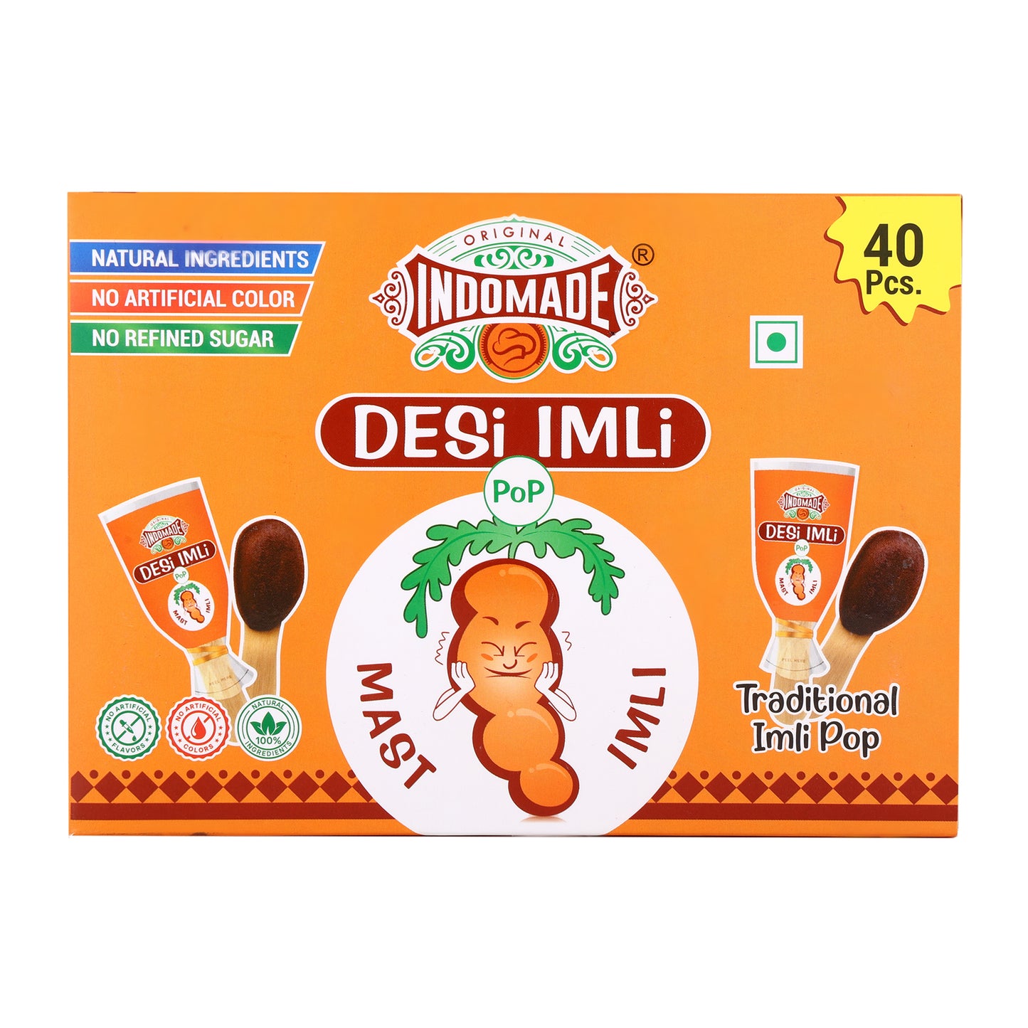 Indomade Desi Imli Pop Traditional Treat | Sweet & Spicy Tamarind Candy | 40 Pcs
