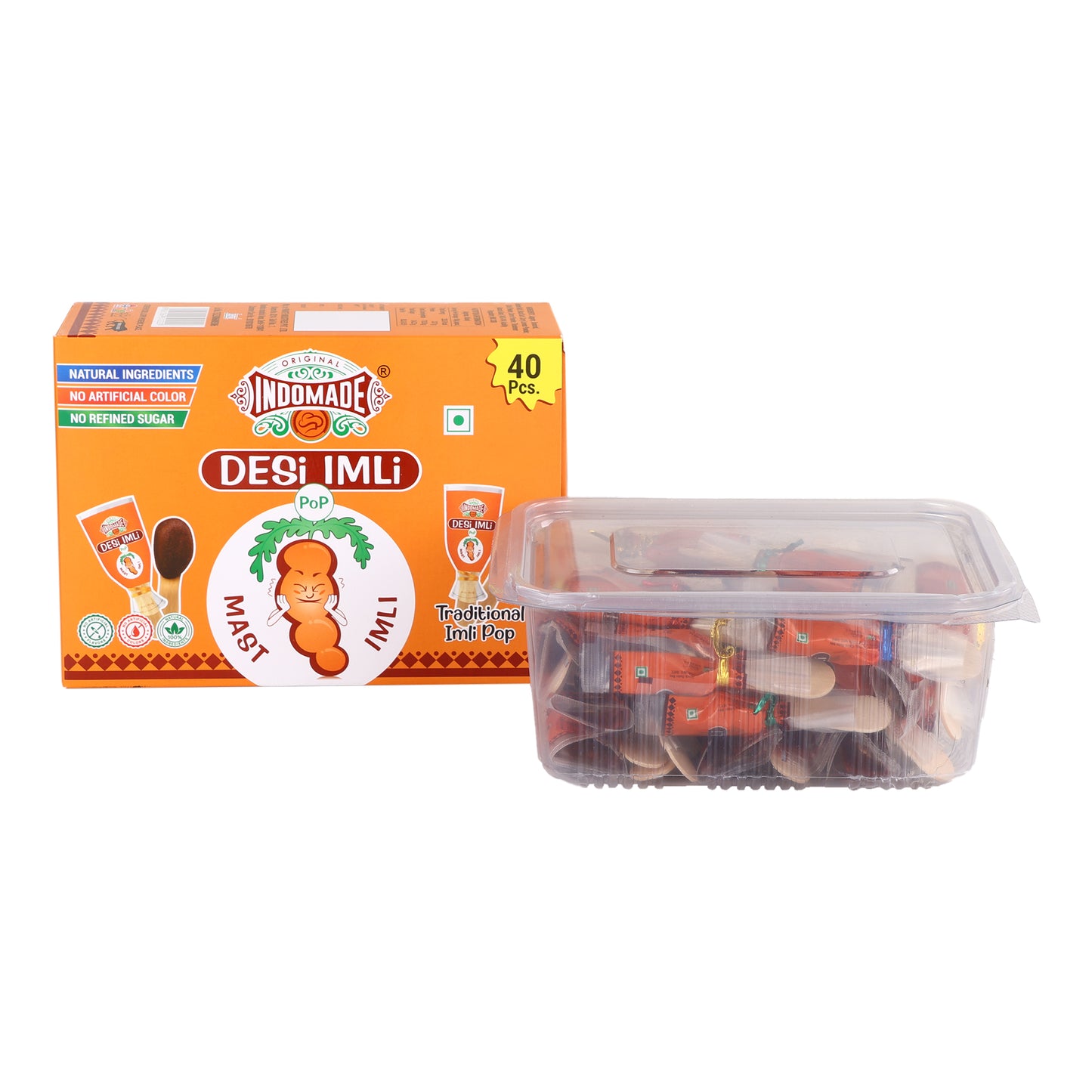 Indomade Desi Imli Pop Traditional Treat | Sweet & Spicy Tamarind Candy | 40 Pcs