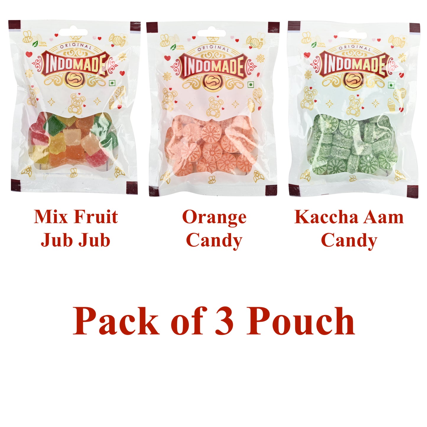 Multicolor Candy Kaccha Aam Candy Mix Fruit Jub Jub Mouth Freshner Khatta Meetha Candy 100G After Meal Pack Of 3 Flavours Pouch
