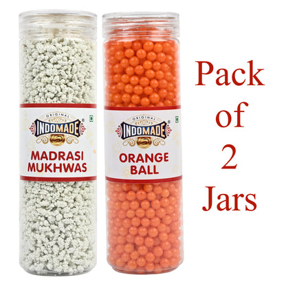 Multicolor Ball Madrasi Mukhwas and Orange Ball | After Meal Mouth Freshener | 250G Pack Of 2 Jar