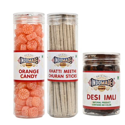 Brown And Orange Desi Imli Khatti Meethi Churan Sticks Orange Candy Mouth Freshener After Meal Pack Of 3 250Grams