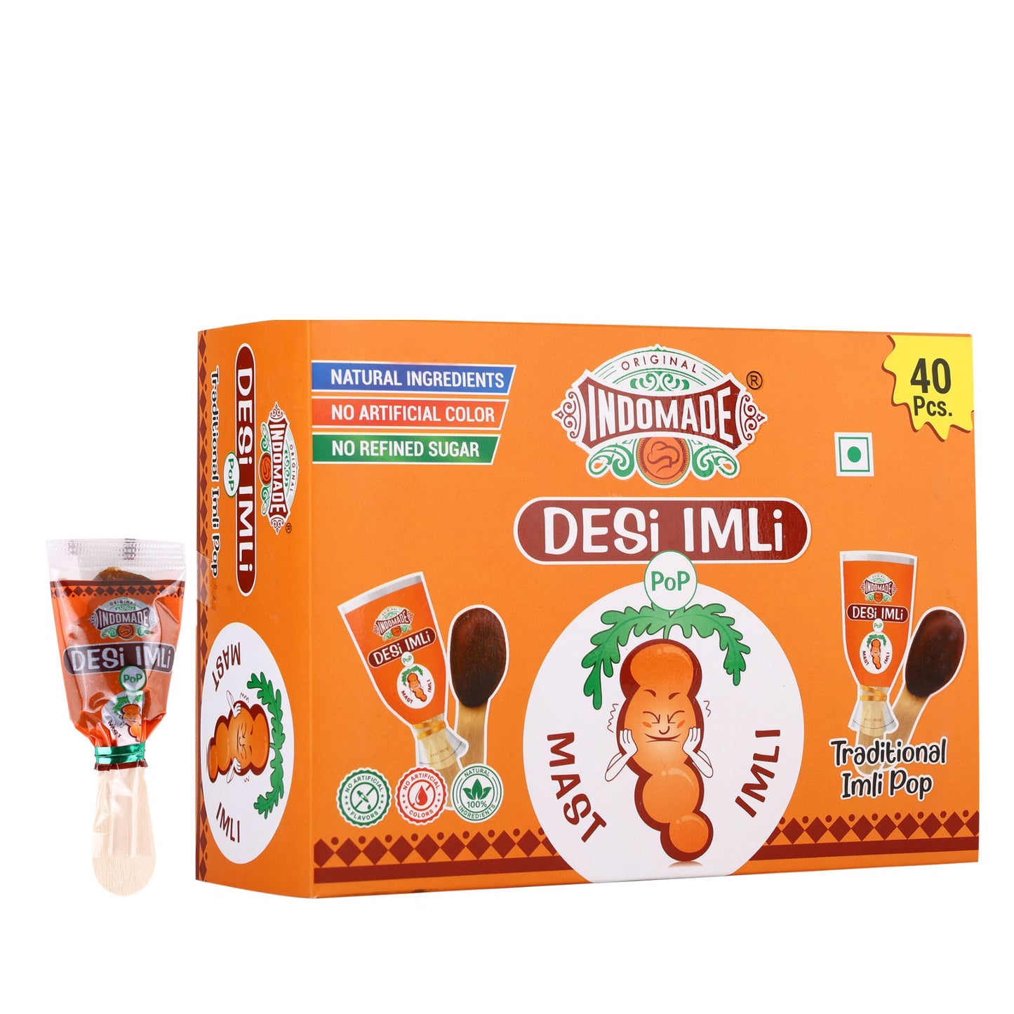 Indomade Desi Imli Pop Traditional Treat | Sweet & Spicy Tamarind Candy | 40 Pcs
