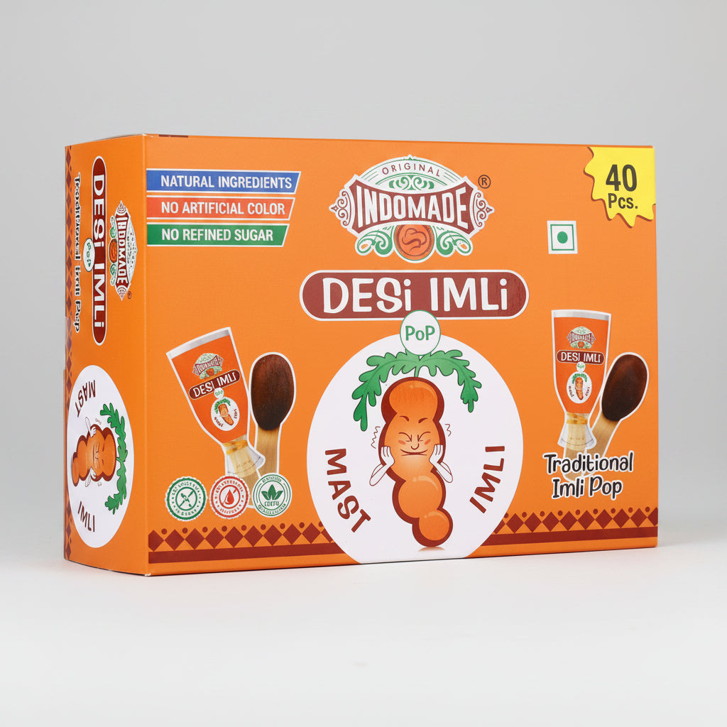 Indomade Desi Imli Pop Traditional Treat | Sweet & Spicy Tamarind Candy | 40 Pcs