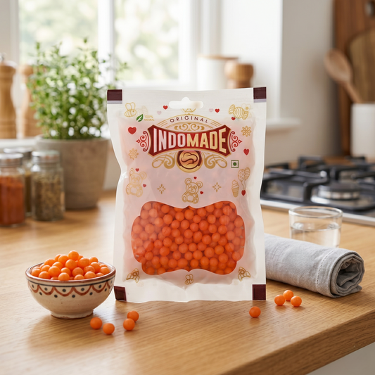 Indomade Orange Fruit Ball Candy – Crunchy & Fruity Bite-Sized Treats