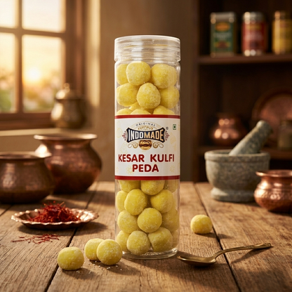 Indomade Kesar Kulfi Peda 250 g – Traditionelle indische Milchkonfekt-Spezialität mit Safran