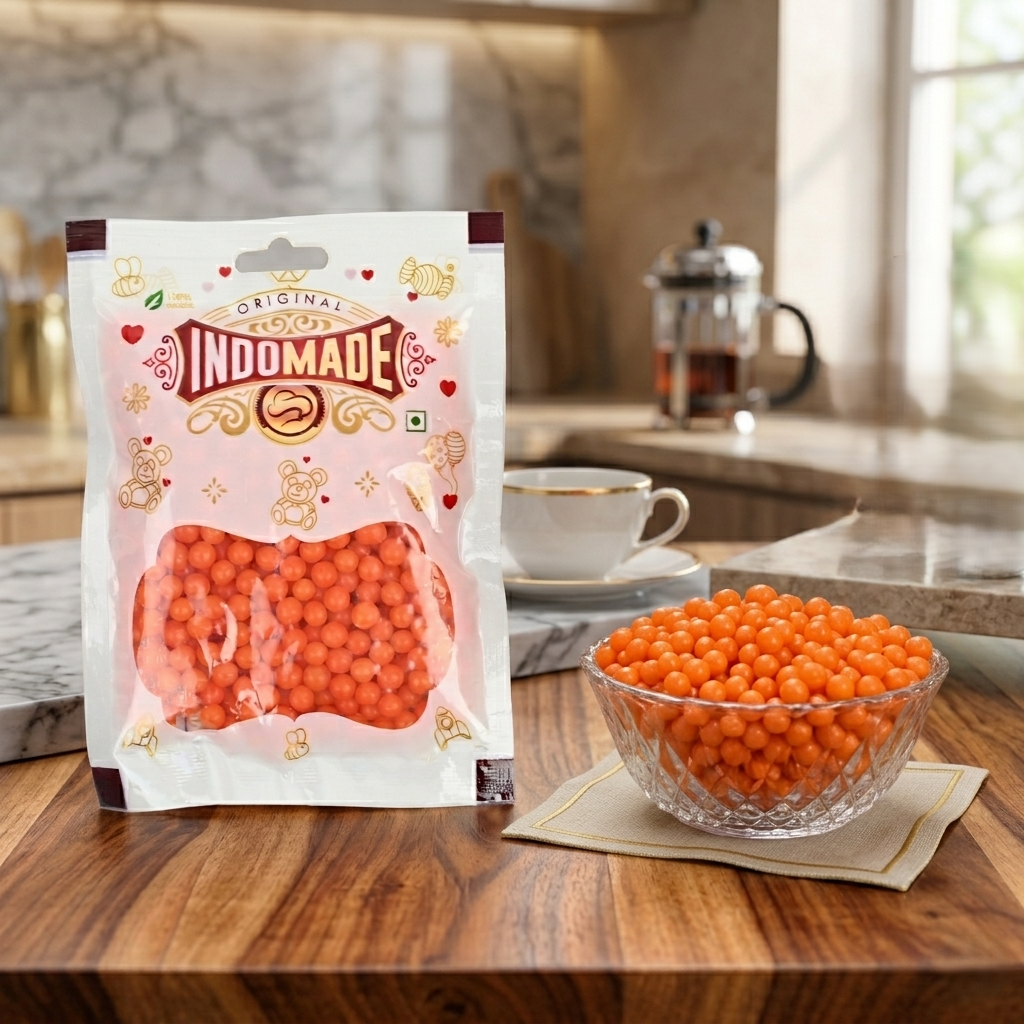 Indomade Orange Fruit Ball Candy – Crunchy & Fruity Bite-Sized Treats