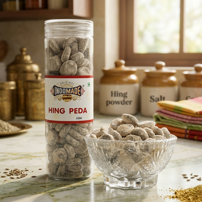 Indomade Hing Peda – Traditional Asafoetida Digestive Candy | Tangy, Spicy & Refreshing Mouth Freshener(220g)