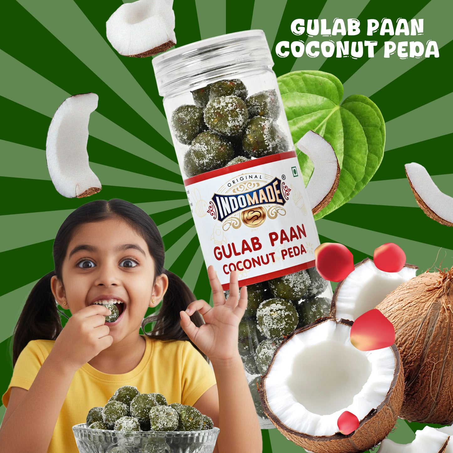 Indomade Original Gulab Paan Coconut Peda mouth freshner Gulkand 200g