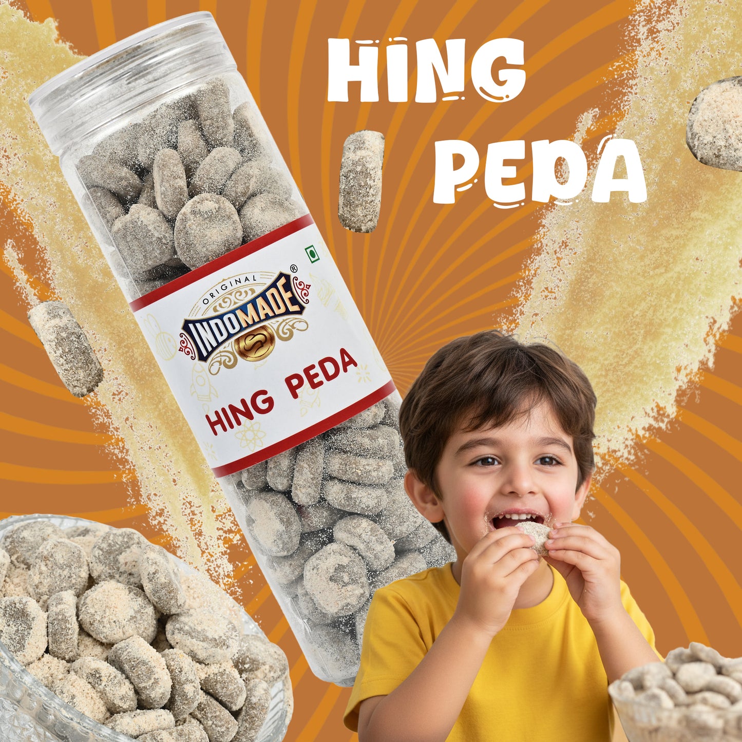 Indomade Hing Peda – Traditional Asafoetida Digestive Candy | Tangy, Spicy & Refreshing Mouth Freshener(220g)
