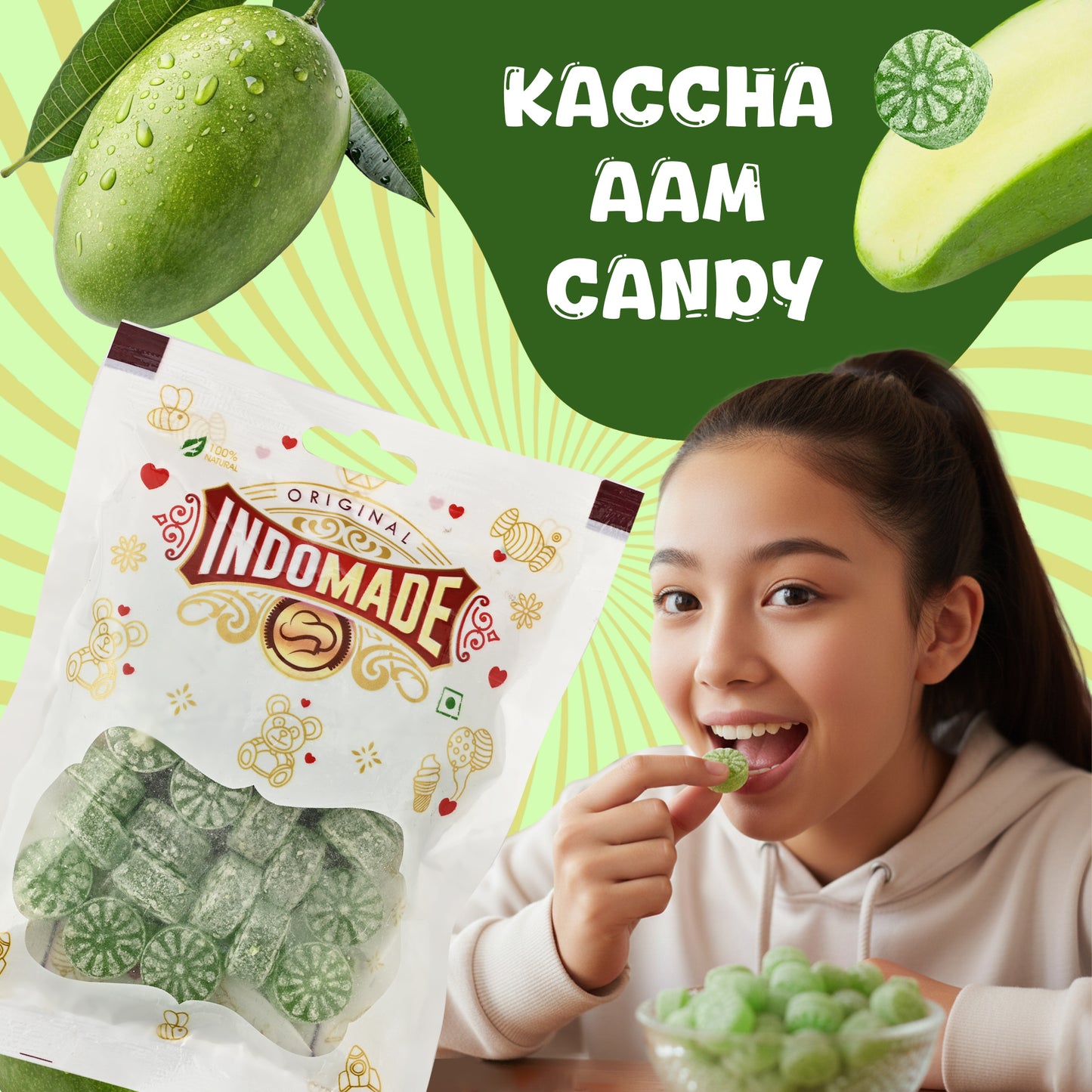 Indomade Kaccha Aam Candy 100 g – Fruchtige Bonbons mit grüner Mango
