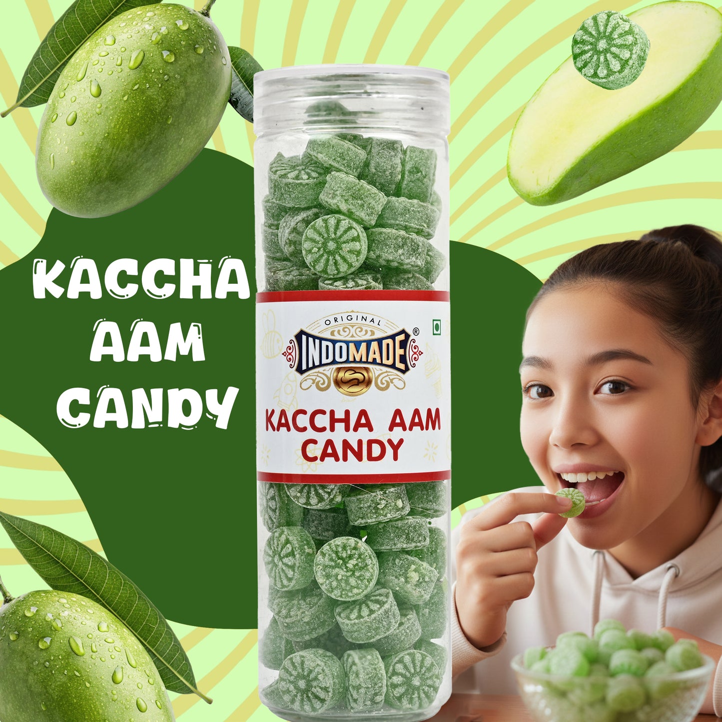 Indomade Kaccha Aam Candy 250 g – Fruchtige Bonbons mit Geschmack nach grüner Mango