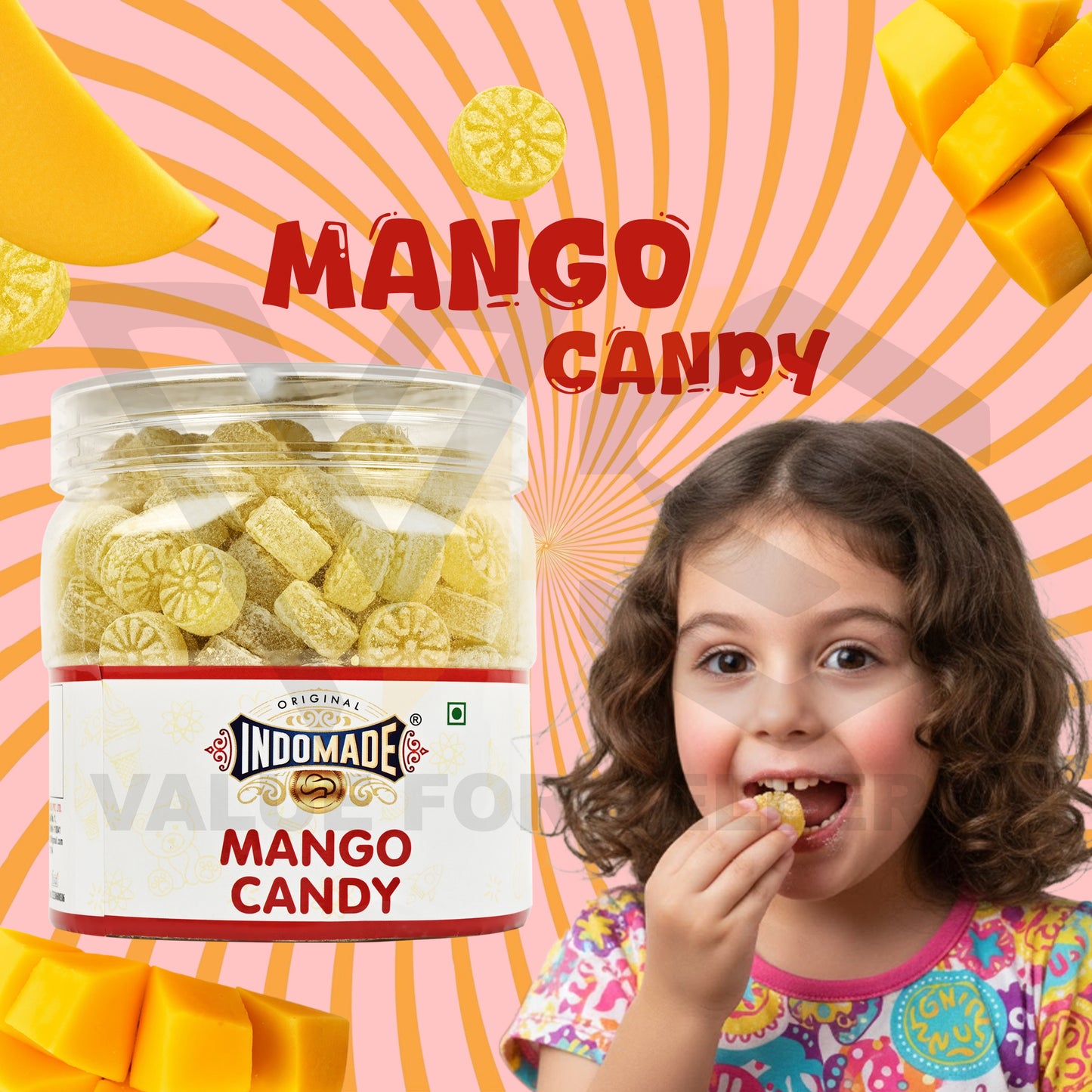 Indomade Original Mango Candy 500 g – Fruchtige Mango-Bonbons in Vorratsdose
