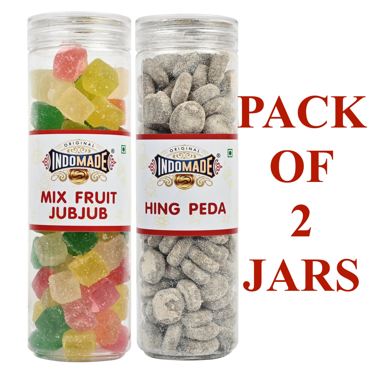 Multicolor Mix Fruit Jub Jub and Hing Peda After Meal Mouth Freshner | 250G Pack Of 2 Jar