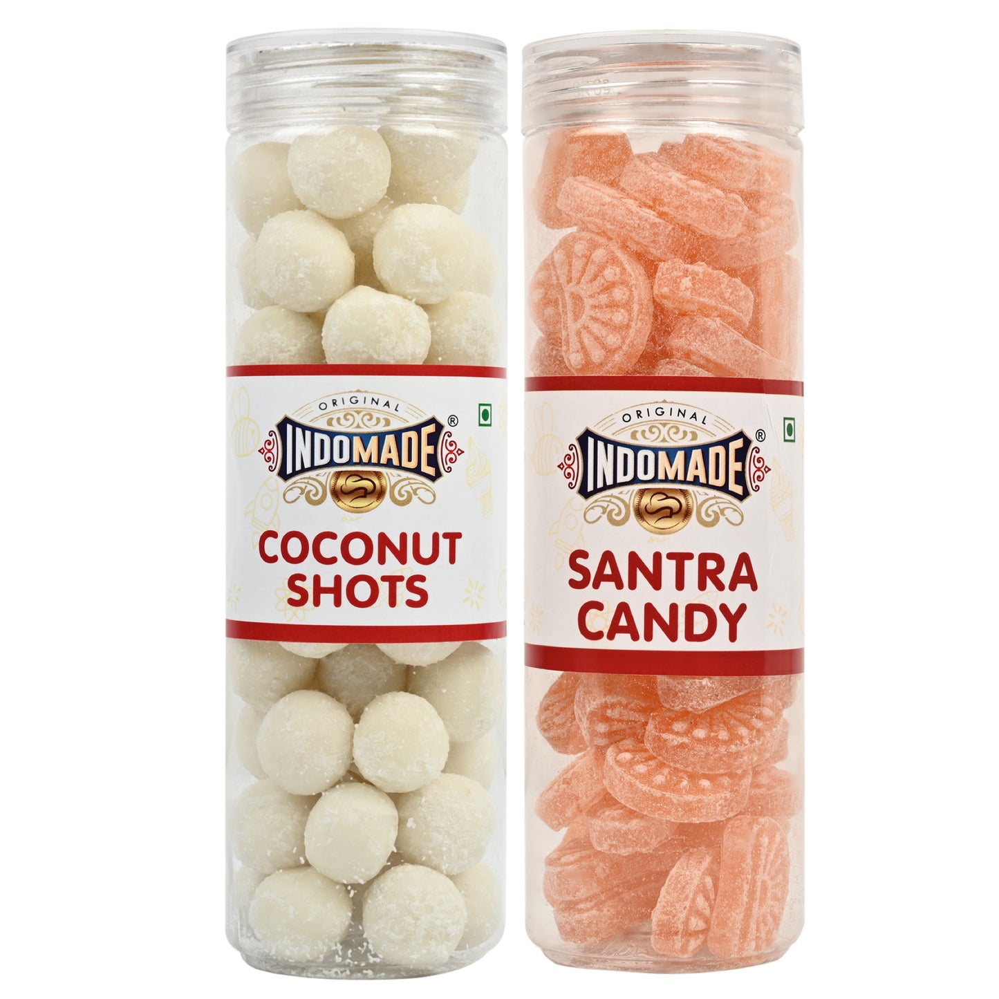 Orange And White Santra Candy Coconut Shot After Meal Pack Mouth Freshner Khatta Meetha Candy 250G Of 4 Jar