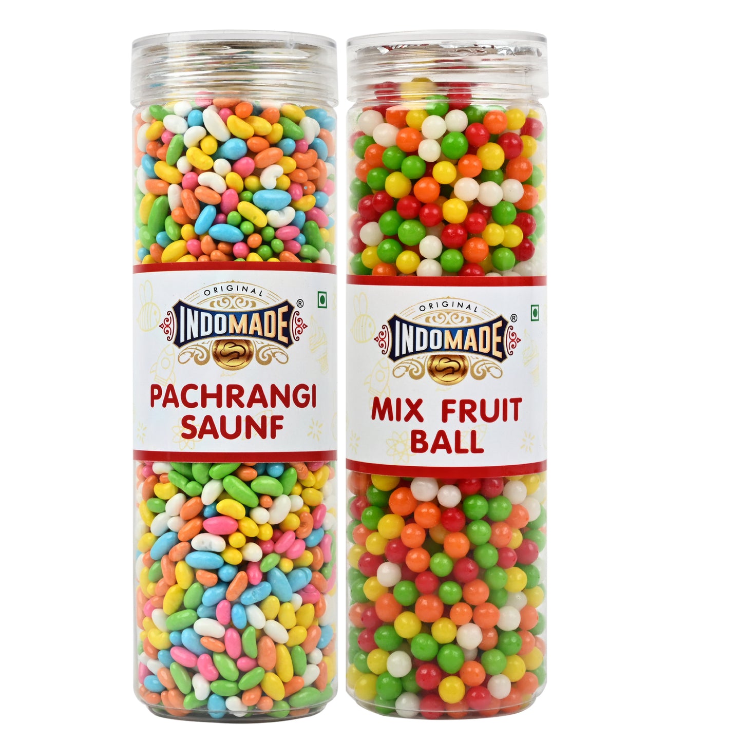 Indomade Multicolor Pachrangi Saunf and Mix Fruit Ball Mouth Freshner | 250G After Meal Pack Of 2
