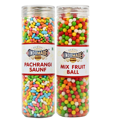 Indomade Multicolor Pachrangi Saunf and Mix Fruit Ball Mouth Freshner | 250G After Meal Pack Of 2