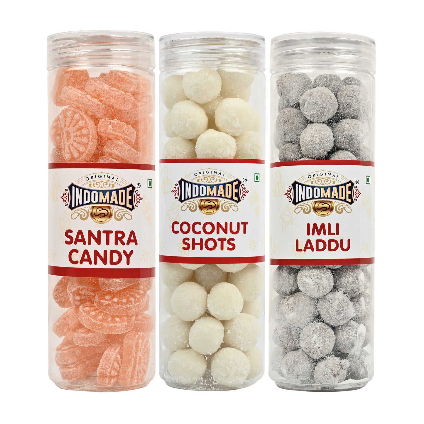 Indomade Coconut Shot | Santra Candy | Imli Laddu |After Meal Mouth Freshener | 250G Pack Of 3 Flavors