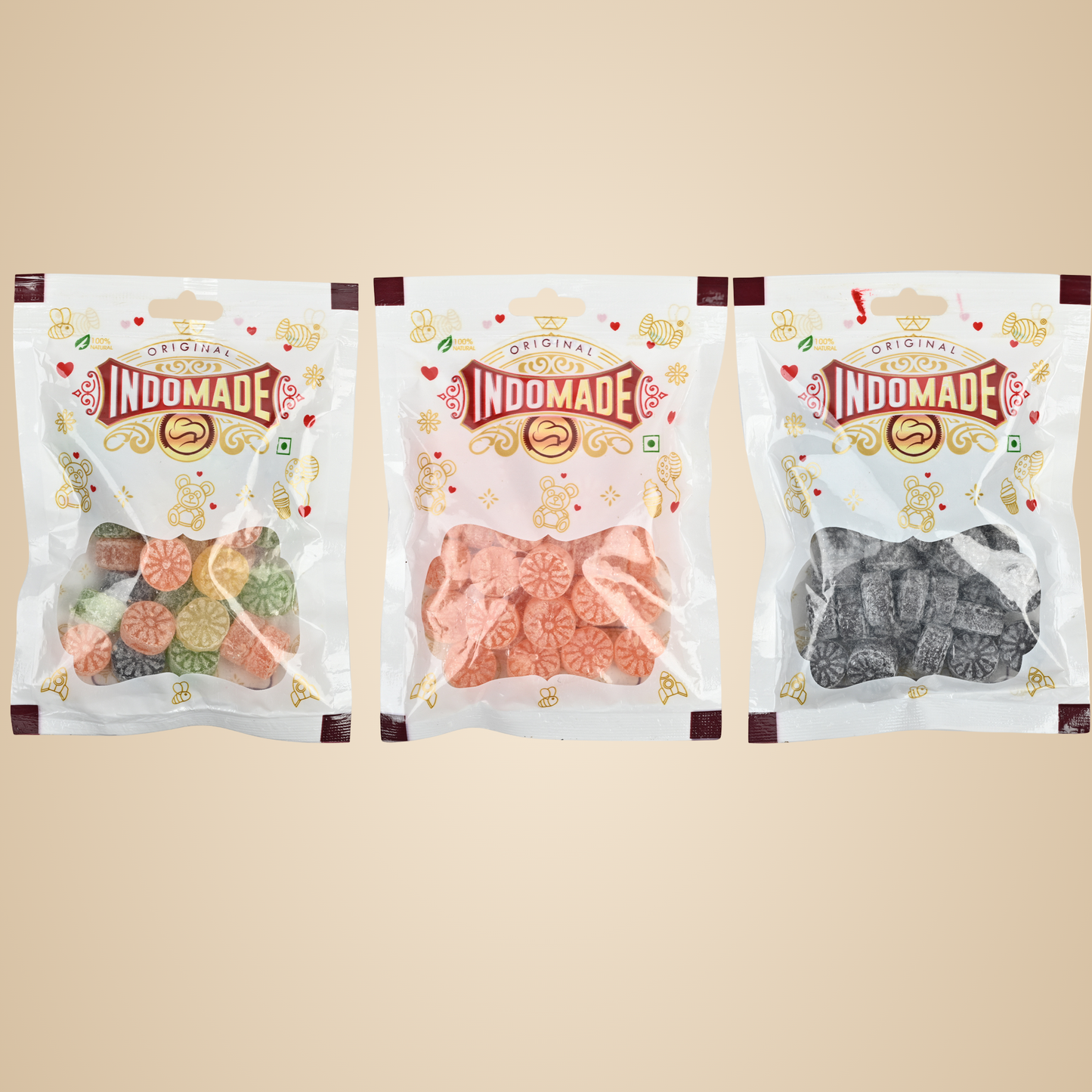 Indomade Chatpati Candy | Orange Candy | Mix Fruit Candy  | After Meal Mouth Freshener  100G Pack Of 3 Flavors Pouch