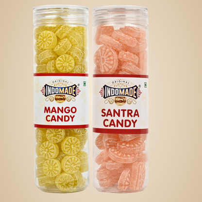 Orange And Yellow Mango Candy Santra Candy Mouth Freshner Khatta Meetha Candy 250G After Meal Pack Of 2 Jar Flavor