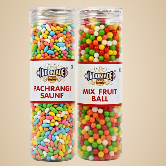 Indomade Multicolor Pachrangi Saunf and Mix Fruit Ball Mouth Freshner | 250G After Meal Pack Of 2
