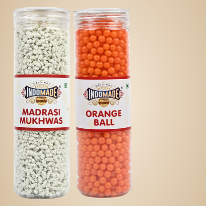 Multicolor Ball Madrasi Mukhwas and Orange Ball | After Meal Mouth Freshener | 250G Pack Of 2 Jar