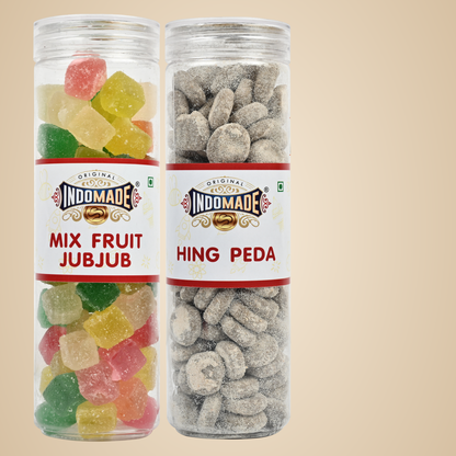 Multicolor Mix Fruit Jub Jub and Hing Peda After Meal Mouth Freshner | 250G Pack Of 2 Jar