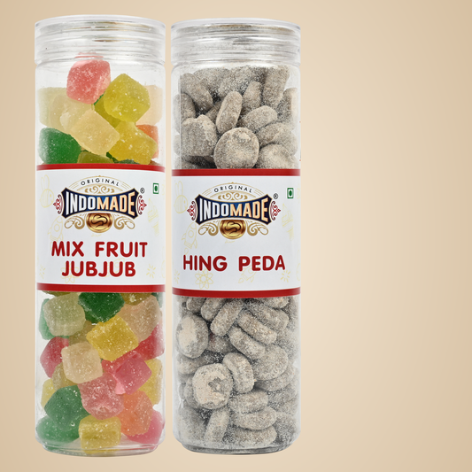 Multicolor Mix Fruit Jub Jub and Hing Peda After Meal Mouth Freshner | 250G Pack Of 2 Jar