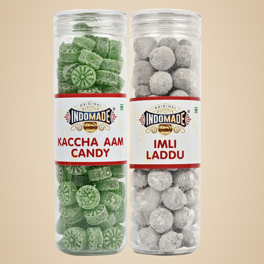 Indomade Kaccha Aam Candy and Imli Laddu After Meal Mouth Freshner | 250G Pack Of 2 Jar