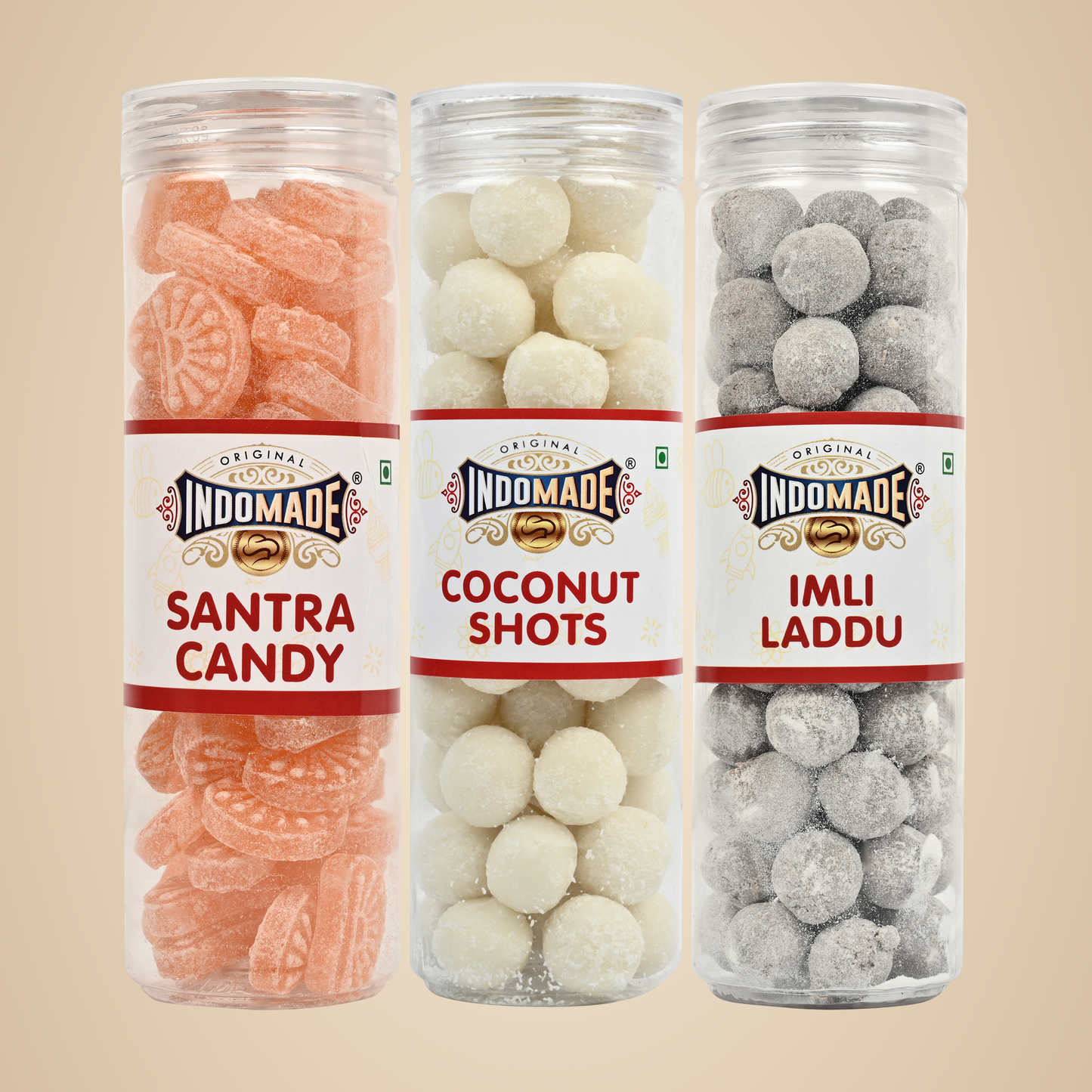 Indomade Coconut Shot | Santra Candy | Imli Laddu |After Meal Mouth Freshener | 250G Pack Of 3 Flavors