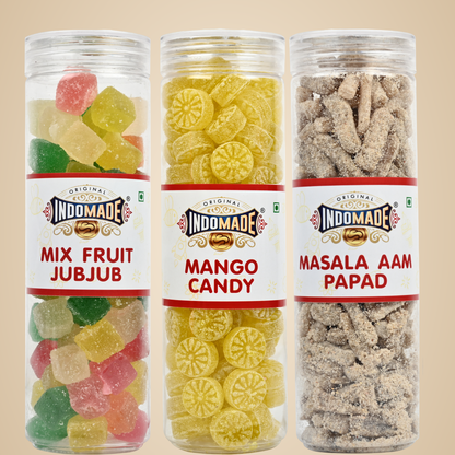 Multicolor Mango Candy Mix Fruit Jub Jub Masala Aam Papad Meal Pack Of Mouth Freshner Khatta Meetha Candy 250G After 3 Flavours Pouch