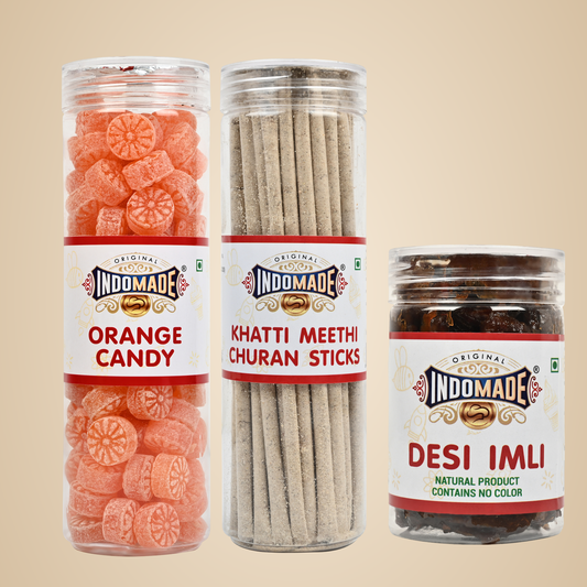 Brown And Orange Desi Imli Khatti Meethi Churan Sticks Orange Candy Mouth Freshener After Meal Pack Of 3 250Grams