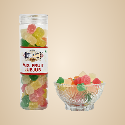 Indoamde Original Mix Fruit Jubjub | Small Jelly Candy | Flavour Mango Orange Lithi Guava Strawberry 250G Premium Small Packing | Multicolor