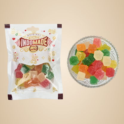 Indoamde Original Mix Fruit Jubjub | Small Jelly Candy | Flavour Mango Orange Lithi Guava Strawberry 100 G Premium Small Packing | Multicolor